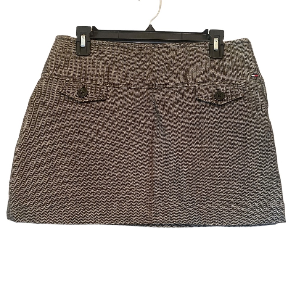 Tommy Hilfiger Black with Cream Wool Blend Miniskirt